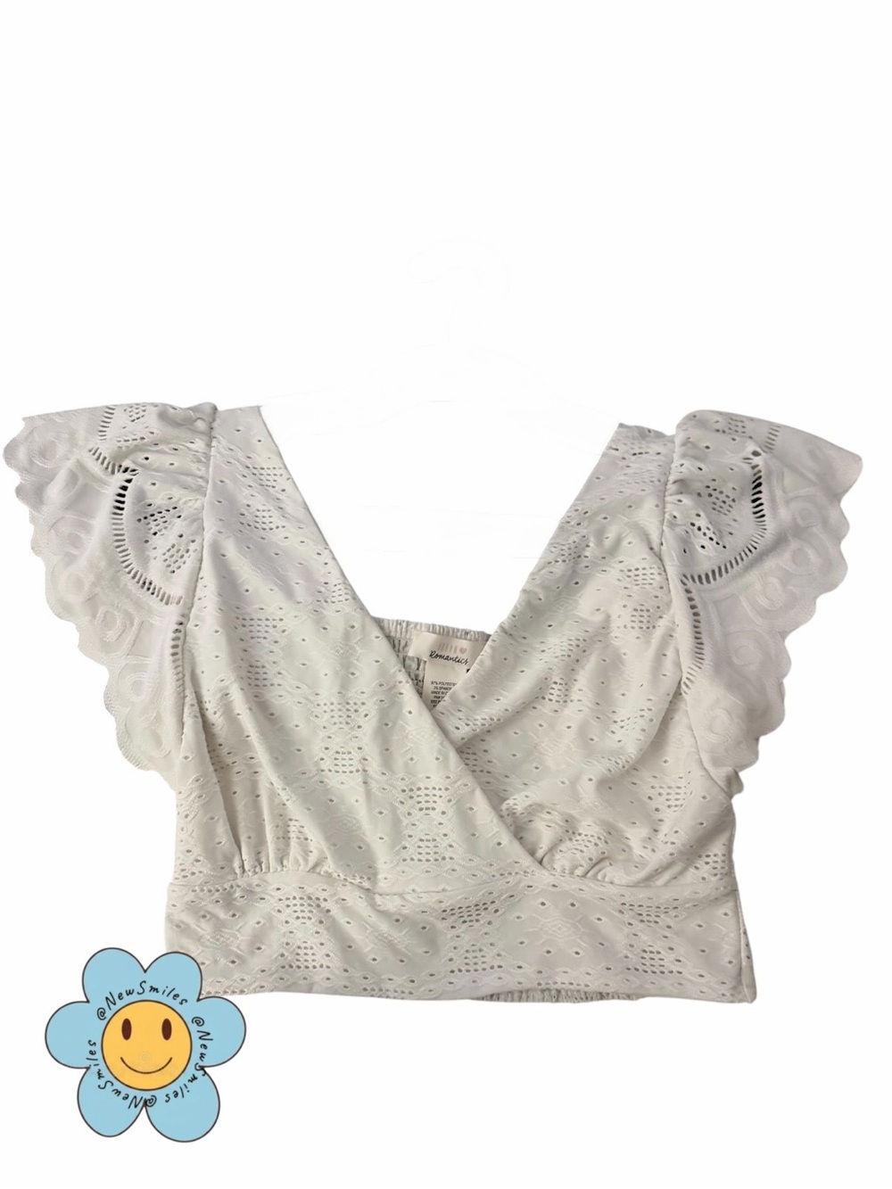 URBAN Romantics ~ Crop Top ~ White Eyelet ~ Scalloped Cap Sleeves Smocked Back